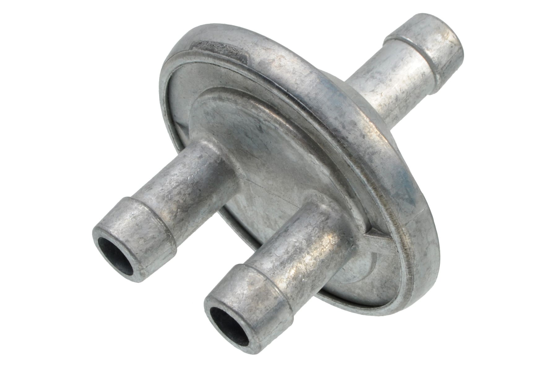 A metal part with two small pipes attached to it.