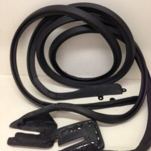 A black rubber seal with two clips and one piece.