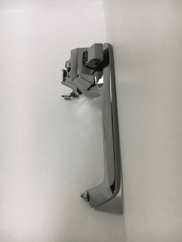 A close up of the handle on a bathroom faucet.