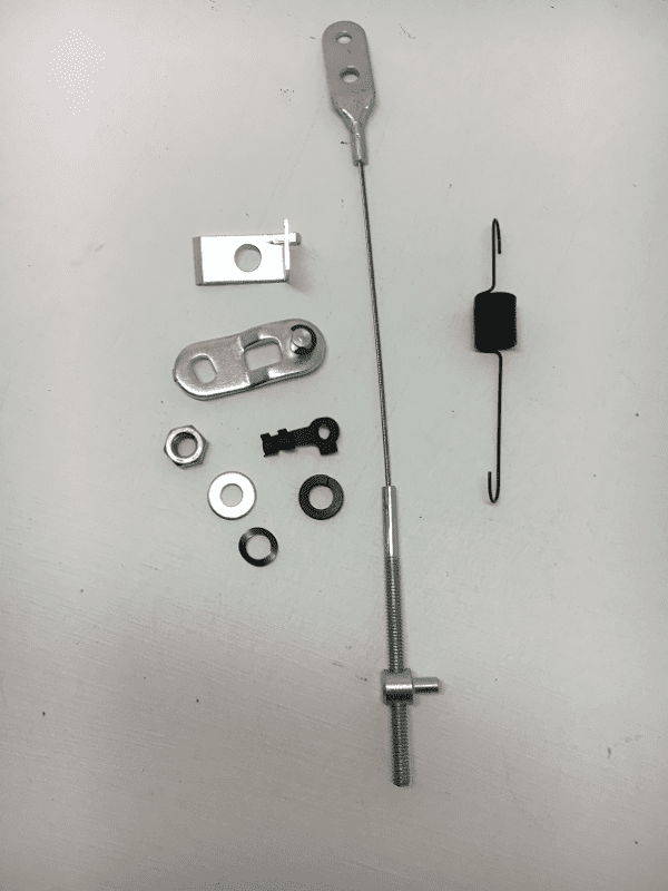 A set of hardware that includes a wire, a handle and some other items.